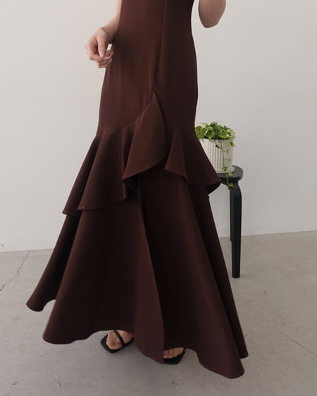 INGNI（イング） バックレースアップアシメスリットキャミワンピース ﾀﾞｰｸﾌﾞﾗｳﾝ