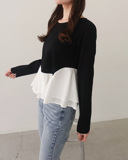 INGNI(イング) アシメ異素材ペプラムトップス クロ