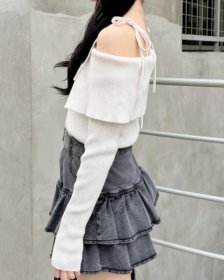 INGNI（イング） 両肩リボンスリットニット ｵﾌﾎﾜｲﾄ