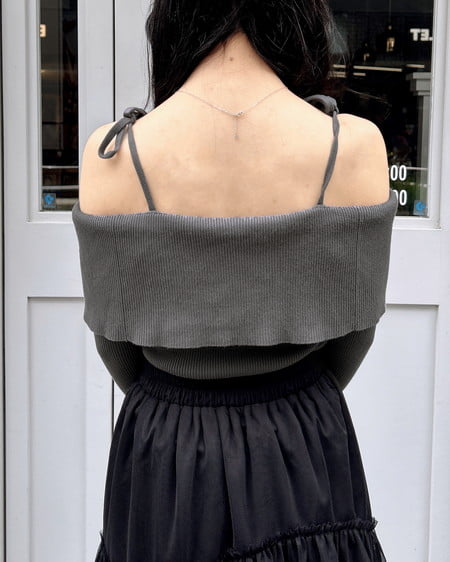 INGNI（イング） 両肩リボンスリットニット ｸﾞﾚｰ