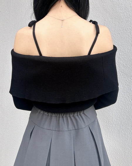 INGNI（イング） 両肩リボンスリットニット ｸﾛ