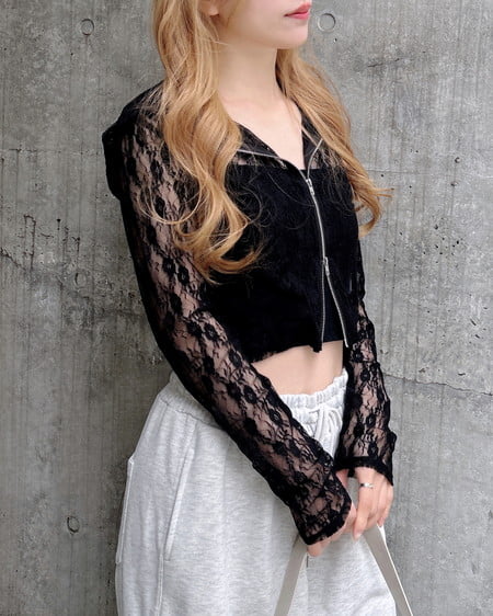 INGNI（イング） ダブルジップレースパーカー ｸﾛ