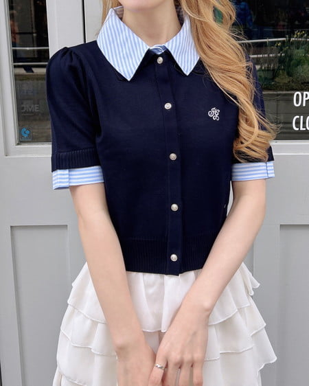 INGNI（イング） Wカラー配色半袖ポロニット ｺﾝ/ﾌﾞﾙｰｽﾄﾗｲﾌﾟ