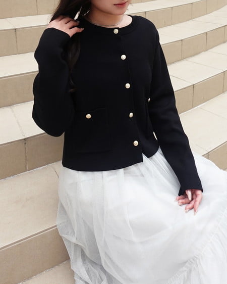 INGNI(イング) 金ボタンスポンディッシュニットカーディガン クロ