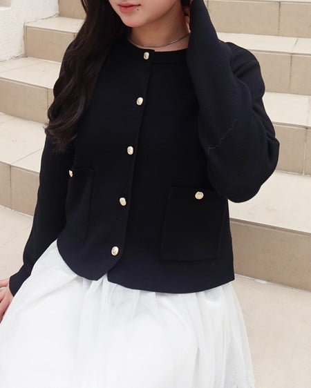 INGNI(イング) 金ボタンスポンディッシュニットカーディガン クロ