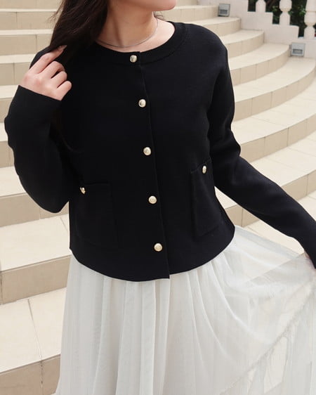 INGNI(イング) 金ボタンスポンディッシュニットカーディガン クロ