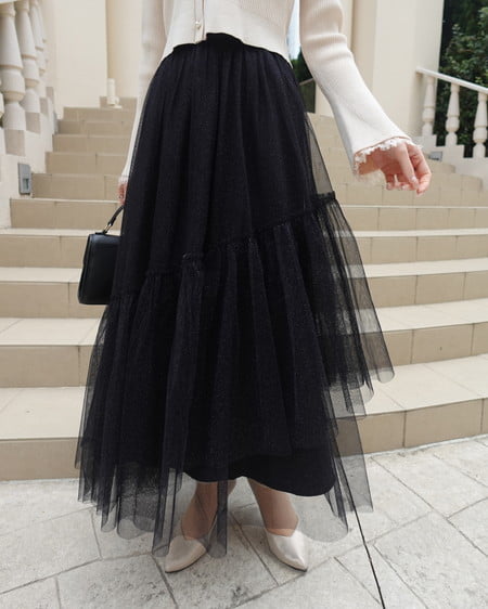 INGNI（イング） ラメチュールフレアスカート ｸﾛ