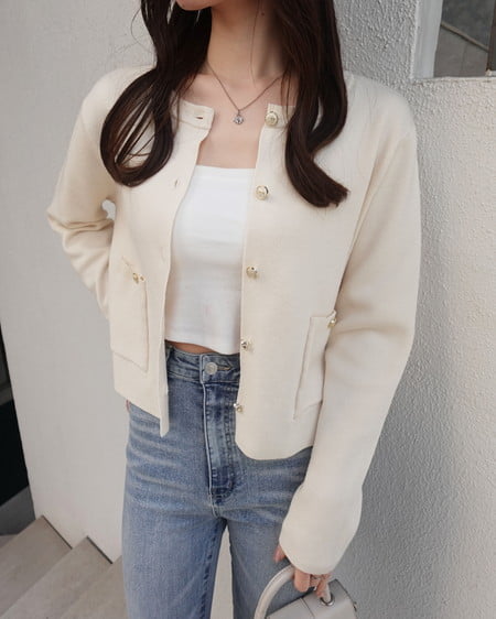 INGNI（イング） 金ボタンスポンディッシュニットカーディガン ｱｲﾎﾞﾘｰ