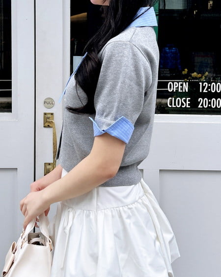 INGNI（イング） シャツレイヤード風半袖ニット ｸﾞﾚｰ/ﾌﾞﾙｰｽﾄﾗｲﾌﾟ