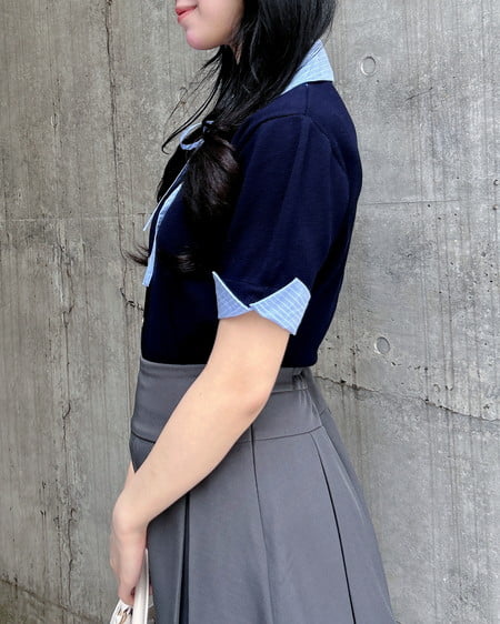 INGNI（イング） シャツレイヤード風半袖ニット ｺﾝ/ﾌﾞﾙｰｽﾄﾗｲﾌﾟ