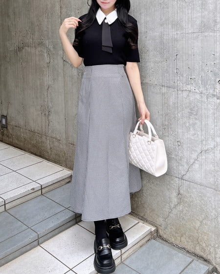 INGNI（イング） 襟付ボウタイ半袖ニット ｸﾛ