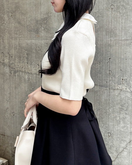 INGNI（イング） 襟付ボウタイ半袖ニット ｱｲﾎﾞﾘｰ