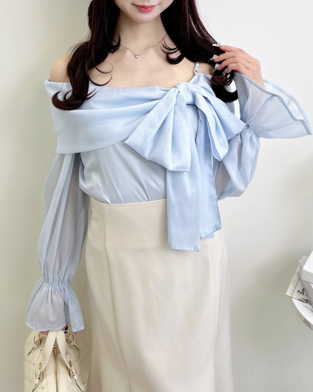 INGNI（イング） シアーオフショルリボンブラウス ｻｯｸｽ