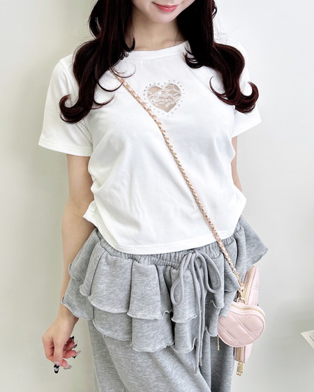 ハートレース抜きサイドギャザーTシャツ