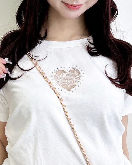 INGNI（イング） ハートレース抜きサイドギャザーTシャツ ｵﾌﾎﾜｲﾄ