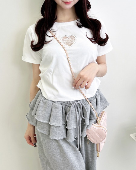 INGNI（イング） ハートレース抜きサイドギャザーTシャツ ｵﾌﾎﾜｲﾄ