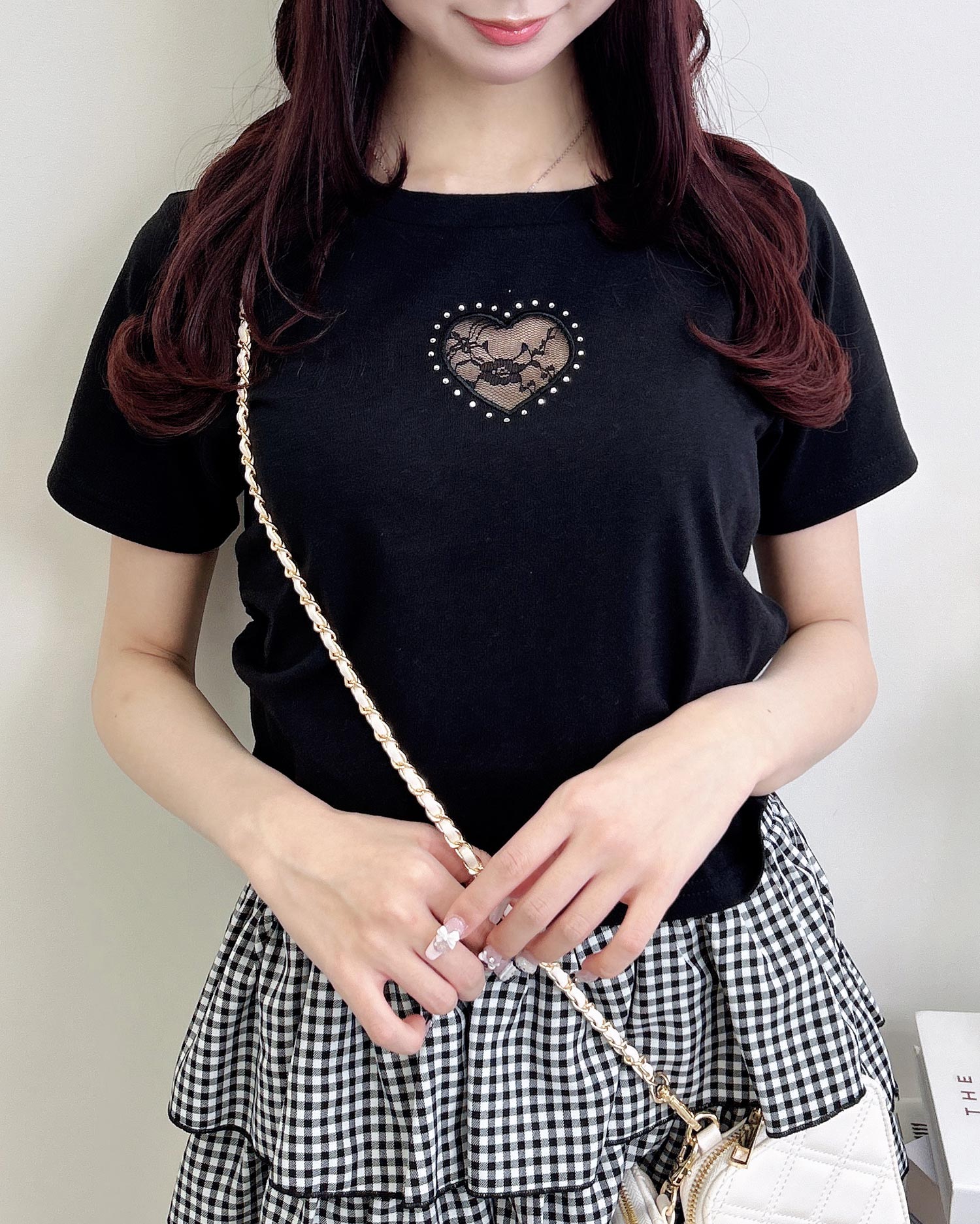 ハートレース抜きサイドギャザーTシャツ