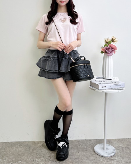 INGNI（イング） ハートレース抜きサイドギャザーTシャツ ﾗｲﾄﾋﾟﾝｸ