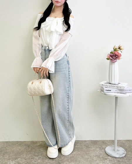 INGNI（イング） グリッターラメデニムワイドパンツ ﾃﾞﾆﾑ/ﾗｲﾄﾌﾞﾙｰ