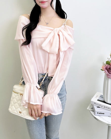 INGNI（イング） シアーオフショルリボンブラウス ﾋﾟﾝｸ