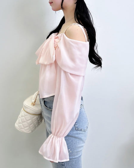 INGNI（イング） シアーオフショルリボンブラウス ﾋﾟﾝｸ