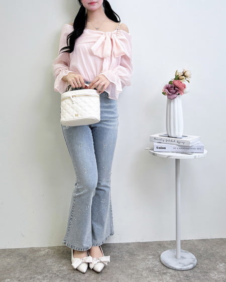 INGNI（イング） パールビジュー付きリボンパンプス ｱｲﾎﾞﾘｰ