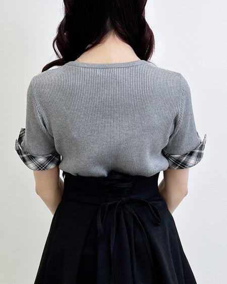 INGNI(イング) チェックシャツレイヤード風半袖ニット グレー/クロチェック