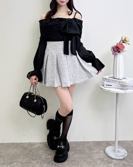 INGNI（イング） ツイードプリーツスカパン(セットアップ対応) ｵﾌｸﾛ/ﾂｲｰﾄﾞ