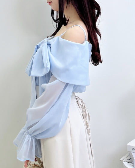 INGNI（イング） シアーオフショルリボンブラウス ｻｯｸｽ