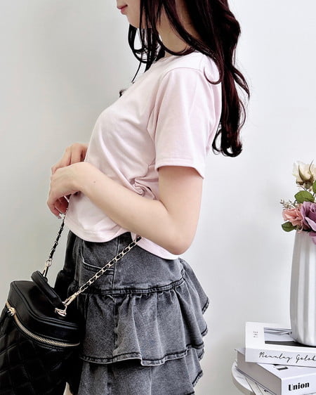 INGNI（イング） ハートレース抜きサイドギャザーTシャツ ﾗｲﾄﾋﾟﾝｸ