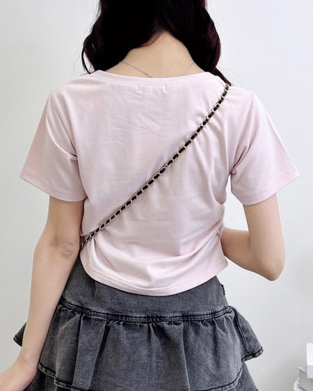 INGNI（イング） ハートレース抜きサイドギャザーTシャツ ﾗｲﾄﾋﾟﾝｸ