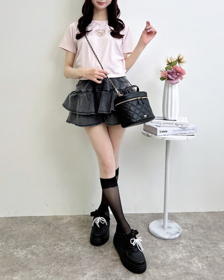 INGNI（イング） ベルト付デニムフリルミニスカパン ｸﾞﾚｰ