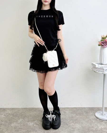 INGNI（イング） レースフリルスカパン ｸﾛ