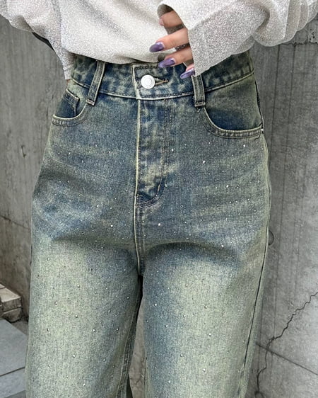 INGNI（イング） オーロララインストーン付デニムパンツ ﾃﾞﾆﾑ/ﾌﾞﾙｰ