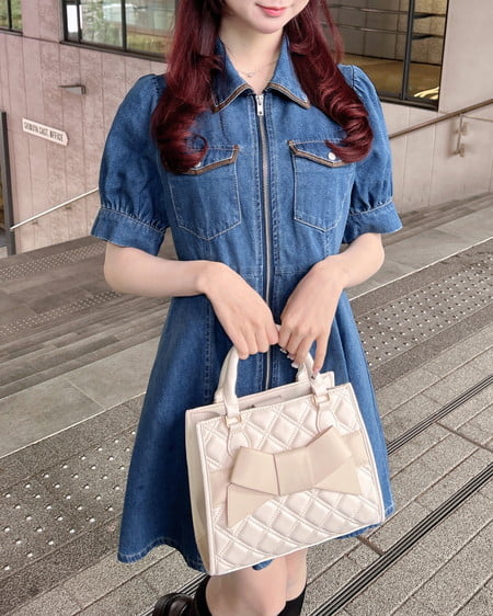 INGNI(イング) 合皮切替デニムミニワンピース ブルー/ブラウン