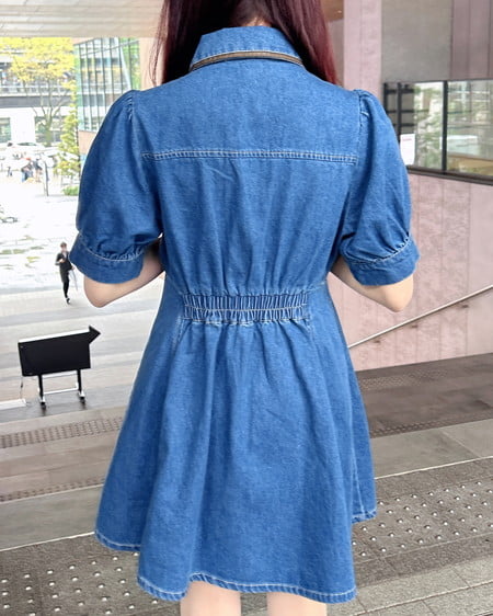 INGNI(イング) 合皮切替デニムミニワンピース ブルー/ブラウン