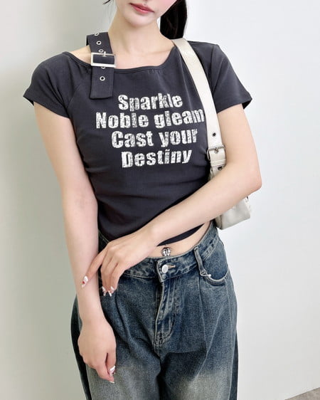 INGNI(イング) 肩ベルトロゴTシャツ チャコールグレー