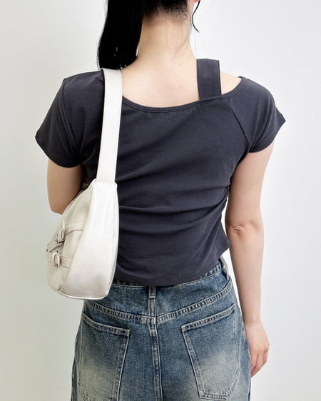 INGNI(イング) 肩ベルトロゴTシャツ チャコールグレー