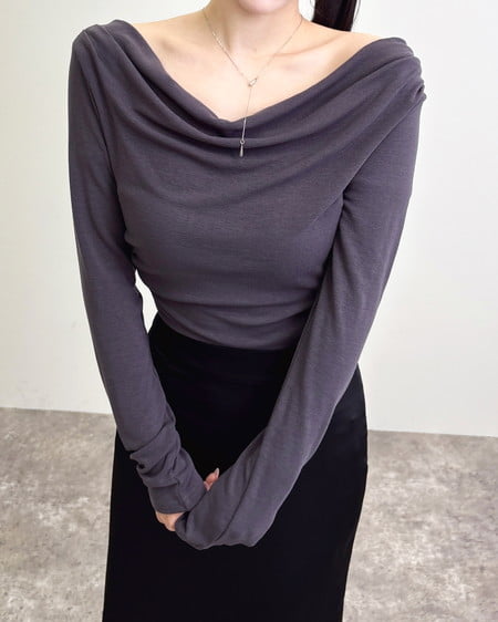 INGNI（イング） ギャザードレープトップス ﾁｬｺｰﾙｸﾞﾚｰ