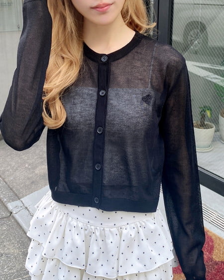 INGNI（イング） 胸ロゴシアーニットカーディガン ｸﾛ/ｸﾛ