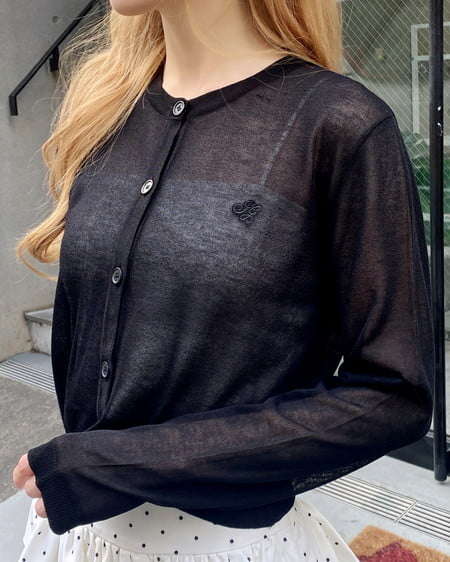 INGNI（イング） 胸ロゴシアーニットカーディガン ｸﾛ/ｸﾛ