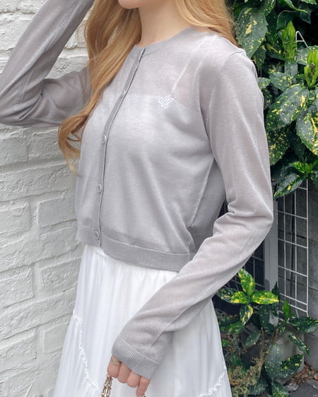 INGNI（イング） 胸ロゴシアーニットカーディガン ｸﾞﾚｰ/ｵﾌﾎﾜｲﾄ