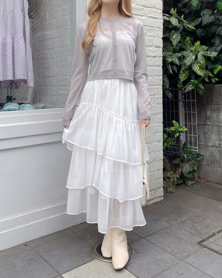 INGNI（イング） 胸ロゴシアーニットカーディガン ｸﾞﾚｰ/ｵﾌﾎﾜｲﾄ