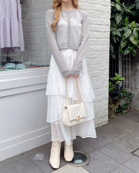 INGNI（イング） 胸ロゴシアーニットカーディガン ｸﾞﾚｰ/ｵﾌﾎﾜｲﾄ