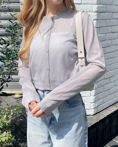 INGNI（イング） 胸ロゴシアーニットカーディガン ｸﾞﾚｰ/ｵﾌﾎﾜｲﾄ