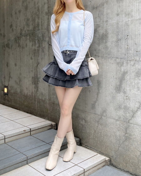 INGNI（イング） 胸ロゴシアーニットカーディガン ｻｯｸｽ/ｵﾌﾎﾜｲﾄ