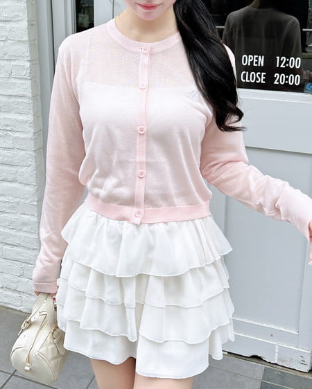 INGNI（イング） 胸ロゴシアーニットカーディガン ﾋﾟﾝｸ/ｵﾌﾎﾜｲﾄ