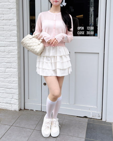 INGNI（イング） 胸ロゴシアーニットカーディガン ﾋﾟﾝｸ/ｵﾌﾎﾜｲﾄ