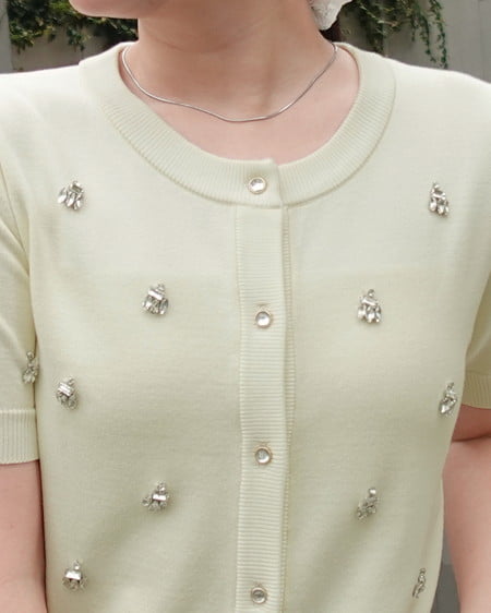 INGNI（イング） ビジュー装飾半袖ニットカーディガン ｲｴﾛｰ