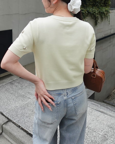 INGNI（イング） ビジュー装飾半袖ニットカーディガン ｲｴﾛｰ